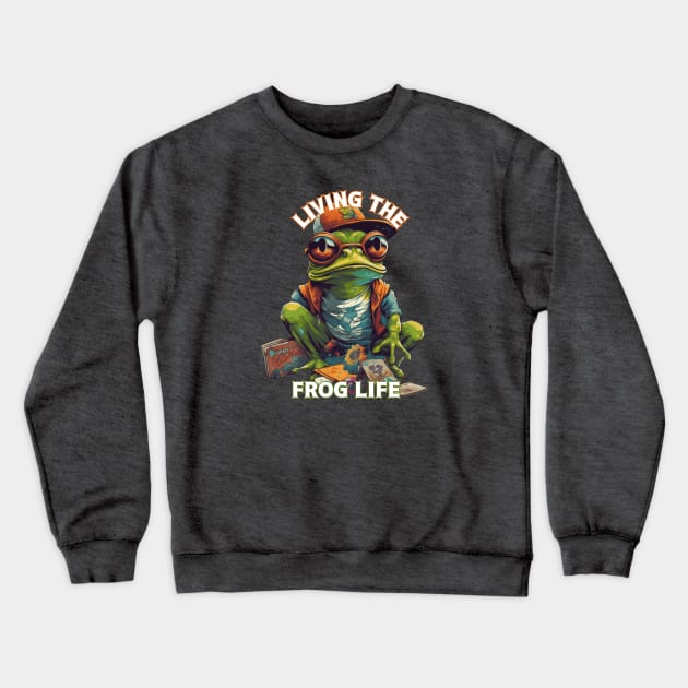 Living the Frog Life, frog t-shirts, t-shirts with frogs, Unisex t-shirts, frog lovers, animal t-shirts, gift ideas, fused fashion, frogs Crewneck Sweatshirt by Clinsh Online 